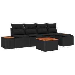 Ensemble de canapé de jardin avec coussin 6 pcs Noir Polyrotin 636925636925