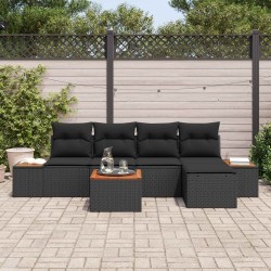 Ensemble de canapé de jardin avec coussin 6 pcs Noir Polyrotin 636925636925