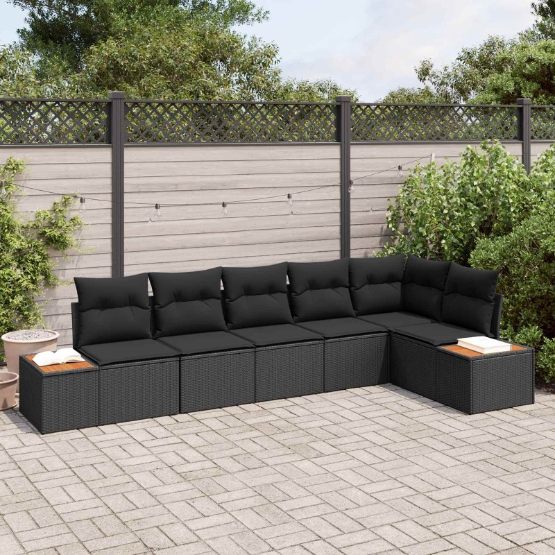 Ensemble de canapé de jardin avec coussin 6 pcs Noir Polyrotin 636931636931
