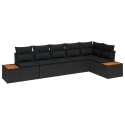 Ensemble de canapé de jardin avec coussin 6 pcs Noir Polyrotin 636931636931