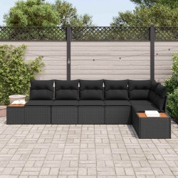 Ensemble de canapé de jardin avec coussin 6 pcs Noir Polyrotin 636931636931