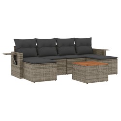Salon de jardin avec coussins 7 pcs gris résine tressée 636938636938