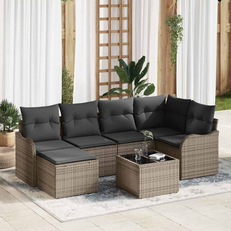 Ensemble de canapé de jardin avec coussin 7 pcs Gris Poly rotin 636949636949