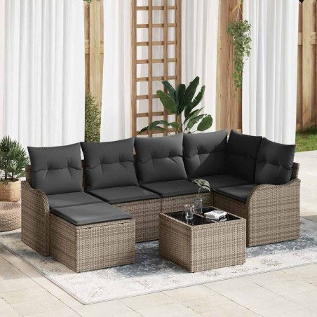 Ensemble de canapé de jardin avec coussin 7 pcs Gris Poly rotin 636949636949