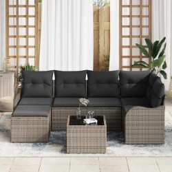 Ensemble de canapé de jardin avec coussin 7 pcs Gris Poly rotin 636949636949