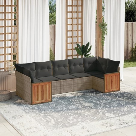 Salon de jardin avec coussins 7 pcs gris résine tressée 636953636953