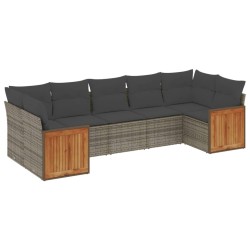 Salon de jardin avec coussins 7 pcs gris résine tressée 636953636953