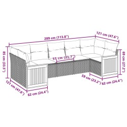 Salon de jardin avec coussins 7 pcs gris résine tressée 636953636953