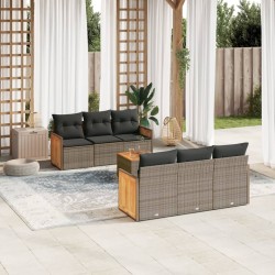 Salon de jardin avec coussins 7 pcs gris résine tressée 636954636954