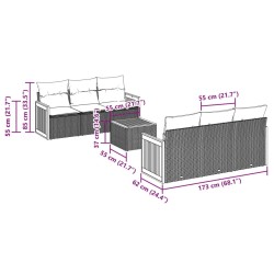 Salon de jardin avec coussins 7 pcs gris résine tressée 636954636954