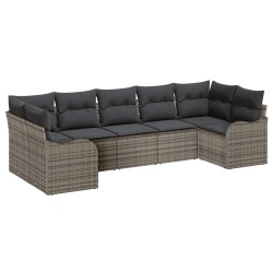 Ensemble de canapé de jardin 7 pcs Gris Poly rotin 636956636956