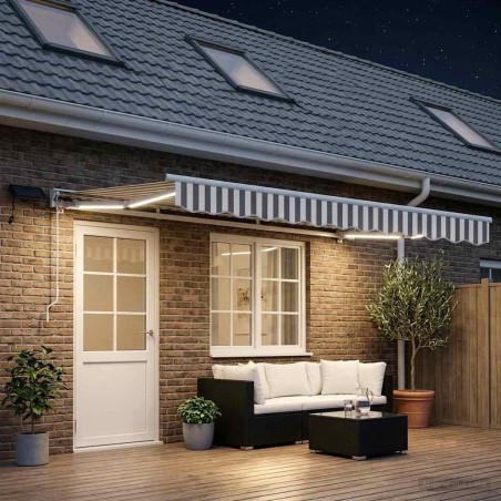Cadre de store manuel avec LEDs Gris clair et blanc 4 × 3,5 m 636960636960