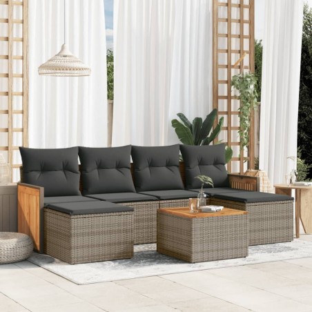 Salon de jardin avec coussins 7 pcs gris résine tressée 636961636961
