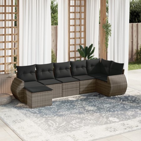 Salon de jardin avec coussins 7 pcs gris résine tressée 636962636962