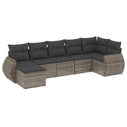 Salon de jardin avec coussins 7 pcs gris résine tressée 636962636962