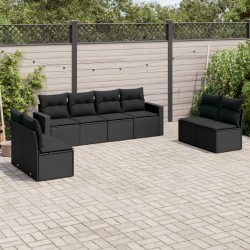 Salon de jardin 8 pcs avec coussins noir résine tressée 636970636970