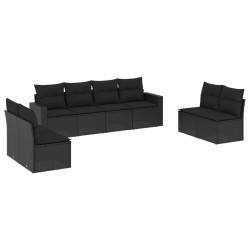 Salon de jardin 8 pcs avec coussins noir résine tressée 636970636970