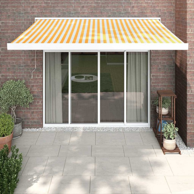 Auvent rétractable jaune et blanc 3x2,5 m tissu et aluminium 636977636977