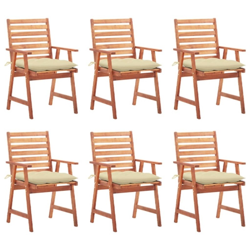 Chaises à manger d'extérieur lot de 6 et coussins Acacia massif 636978636978
