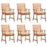 Chaises à manger d'extérieur lot de 6 et coussins Acacia massif 636978636978