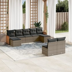 Salon de jardin 9 pcs avec coussins gris résine tressée 636980636980