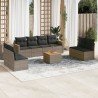 Salon de jardin 9 pcs avec coussins gris résine tressée 636981636981