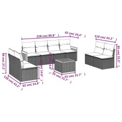 Salon de jardin 9 pcs avec coussins gris résine tressée 636982636982