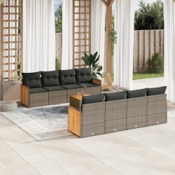 Salon de jardin 9 pcs avec coussins gris résine tressée 636985636985