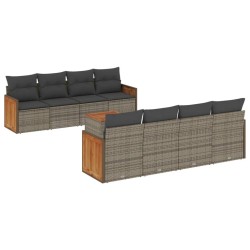 Salon de jardin 9 pcs avec coussins gris résine tressée 636985636985
