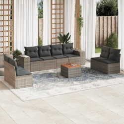 Salon de jardin 9 pcs avec coussins gris résine tressée 636986636986