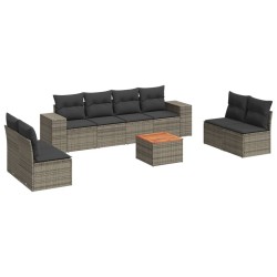 Salon de jardin 9 pcs avec coussins gris résine tressée 636986636986