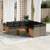 Salon de jardin 9 pcs avec coussins gris résine tressée 636987636987