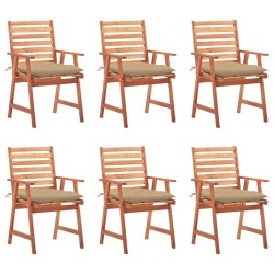 Chaises à manger d'extérieur lot de 6 et coussins Acacia massif 636988636988