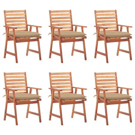 Chaises à manger d'extérieur lot de 6 et coussins Acacia massif 636988636988
