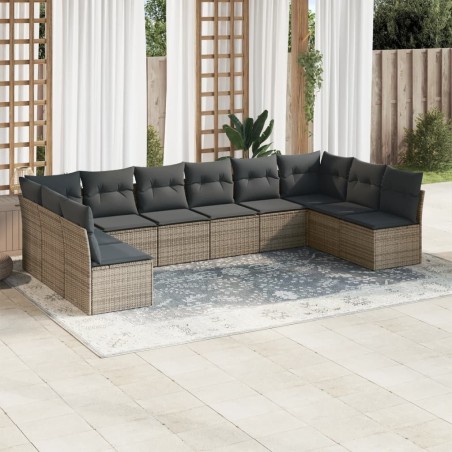 Salon de jardin avec coussins 10 pcs gris résine tressée 636989636989