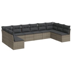 Salon de jardin avec coussins 10 pcs gris résine tressée 636989636989