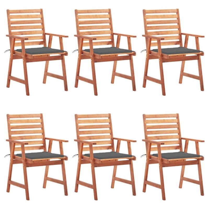 Chaises à manger d'extérieur lot de 6 et coussins Acacia massif 636991636991