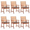 Chaises à manger d'extérieur lot de 6 et coussins Acacia massif 636991636991