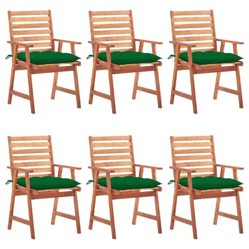 Chaises à manger d'extérieur lot de 6 et coussins Acacia massif 636993636993