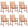 Chaises à manger d'extérieur lot de 6 et coussins Acacia massif 636996636996