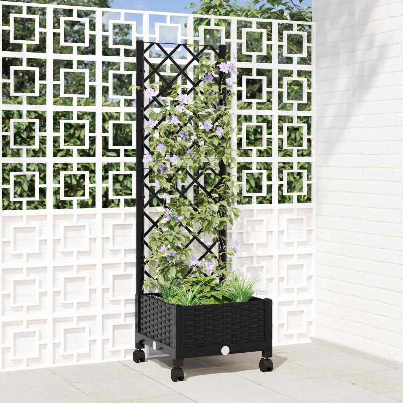 Bac de jardin avec treillis et roues Noir 40 x 40 x 131,5 cm PP 637001637001
