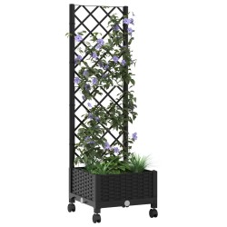 Bac de jardin avec treillis et roues Noir 40 x 40 x 131,5 cm PP 637001637001