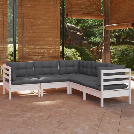Salon de jardin 5 pcs avec coussins blanc bois de pin solide 637004637004