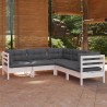 Salon de jardin 5 pcs avec coussins blanc bois de pin solide 637004637004