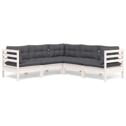Salon de jardin 5 pcs avec coussins blanc bois de pin solide 637004637004