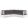 Salon de jardin 5 pcs avec coussins blanc bois de pin solide 637004637004