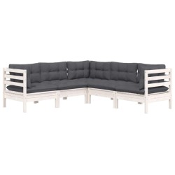 Salon de jardin 5 pcs avec coussins blanc bois de pin solide 637004637004