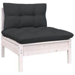 Salon de jardin 5 pcs avec coussins blanc bois de pin solide 637004637004