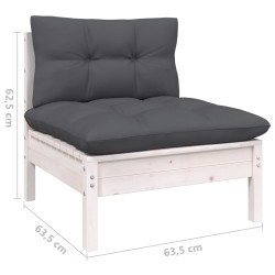 Salon de jardin 5 pcs avec coussins blanc bois de pin solide 637004637004