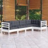Salon de jardin 5 pcs avec coussins blanc bois de pin 637010637010